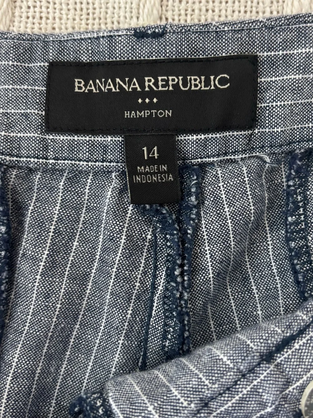 Banana Republic Factory Hampton Blue Pinstripe Linen Blend Pants 14 Coastal